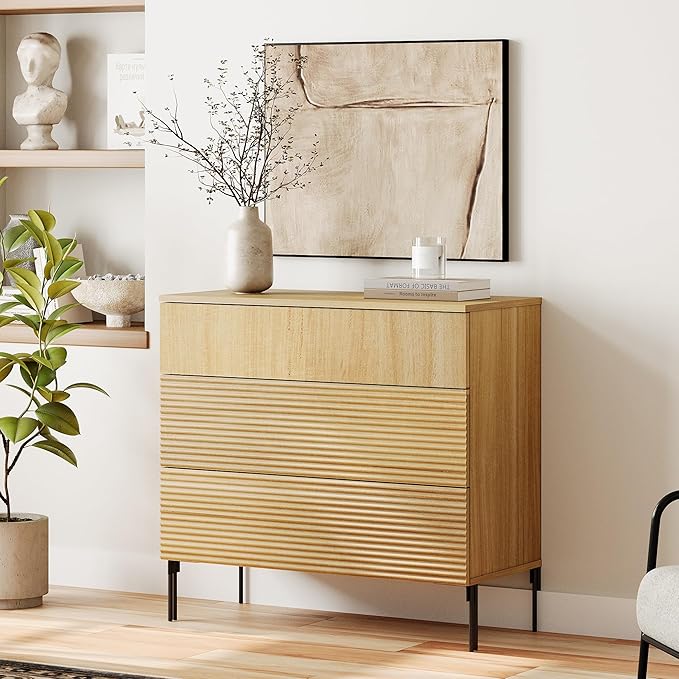 WAMPAT 31.5" W Fluted Dresser for Bedroom, Modern 3 Drawer Dresser TV Stand - Image 3