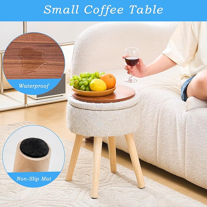 Mxfurhawa Storage Ottoman Velvet Round Vanity Stool Tray Top Modern Foot Stool - Image 6