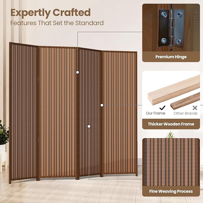 4 Panel Room Divider and Extra Wide Folding Privacy Screen, Bamboo Room Divider - Image 4
