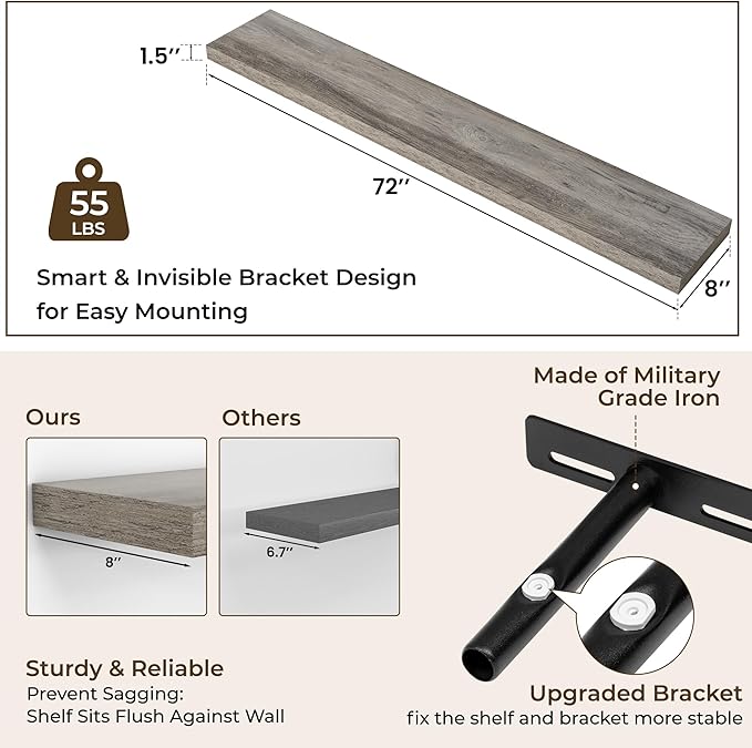 RICHFOCUS 72Inch Floating Shelves - Image 3