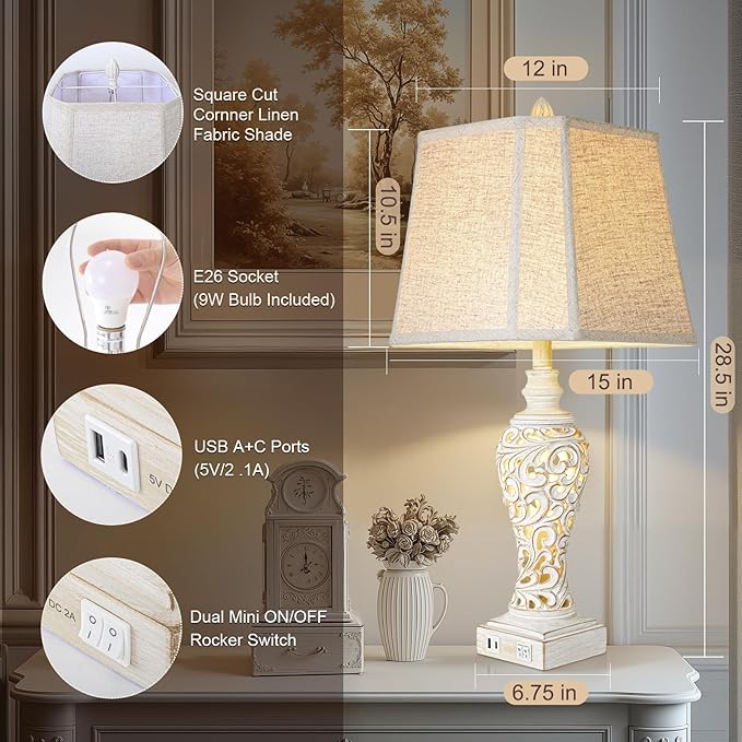 Vintage Table Lamps Set of 2, 28.5'' High Bedside Lamps - Image 2