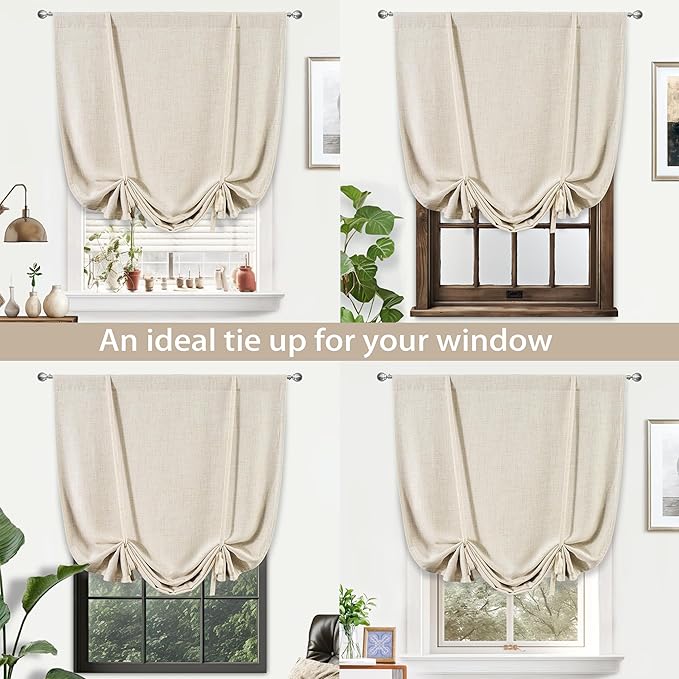 DriftAway Double Layer Linen Blackout Tie Up Curtains Thermal Insulated Fully - Image 8