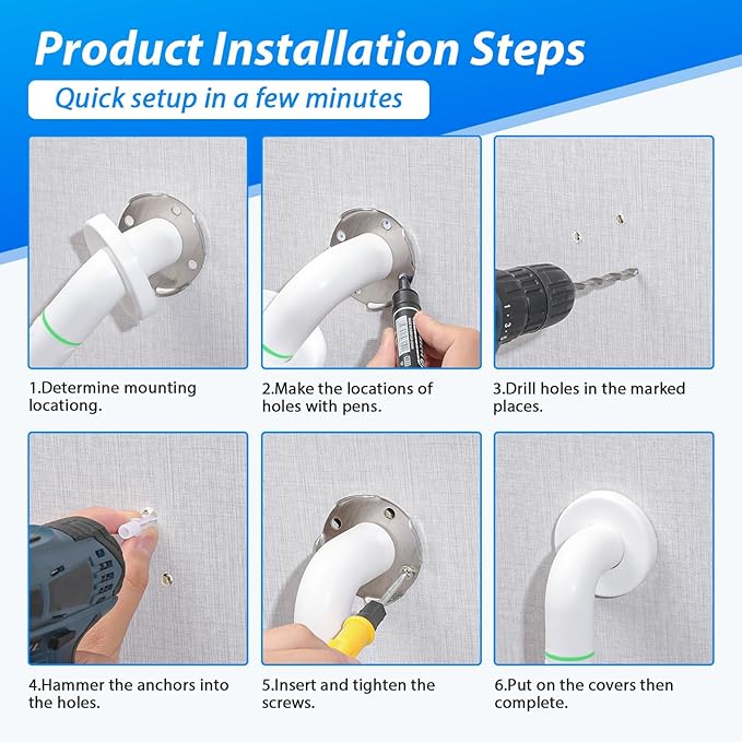 2 Pack 16 Inch White Shower Grab Bar, Bath Grab Rails - Image 5