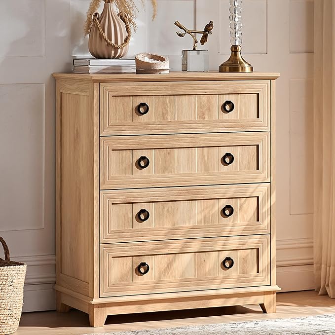 Farmhouse 4 Drawer Dresser for Bedroom, Rustic Wood Dresser by Joaxswe