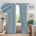Light Blue Curtains for Bedroom 63 Inch Length 2 Panels Neutral Linen Textured by Pitalk