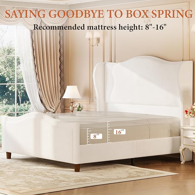 koorlian Queen Bed Frame Chenille Fully Upholstered Bed - Image 8