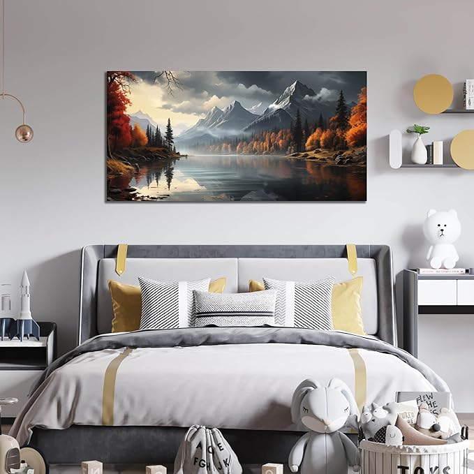 Landscape Wall Art for Living Room Bedroom Home Office Gray Wall Art Mountain - Image 6