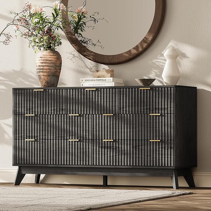 54'' Wide 7 Drawers Dresser for Bedroom, Modern Fluted Vertical Chest by TROJMHome