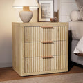 Night Stand with 3 Drawers, Fluted Bed Side Table with Metal Handle, End Table by LOOMORA