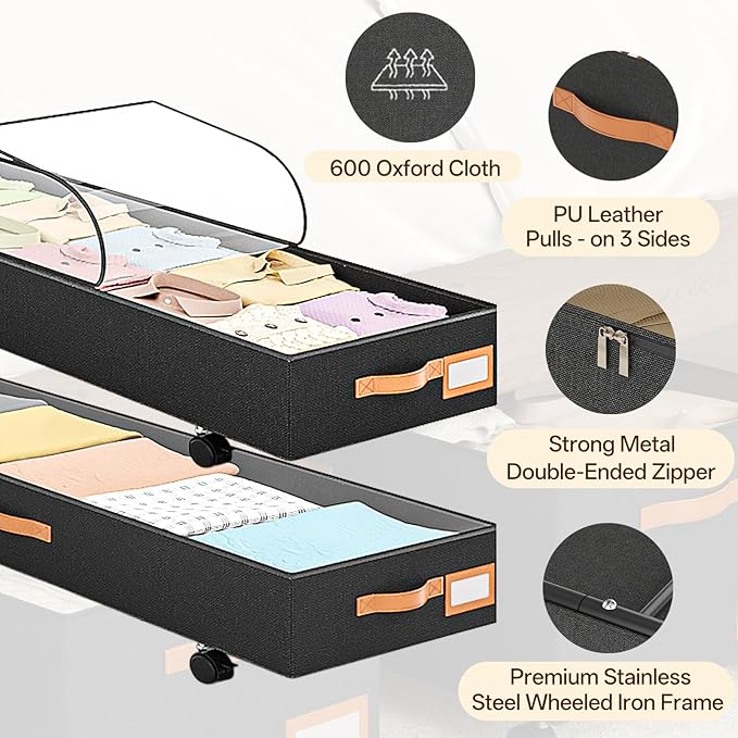 Under Bed Storage with Wheels 39inch, Extra Long Underbed Storage Containers - Image 5