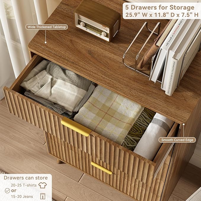 CARPETNAL Fluted 5 Drawers Dresser - Image 6
