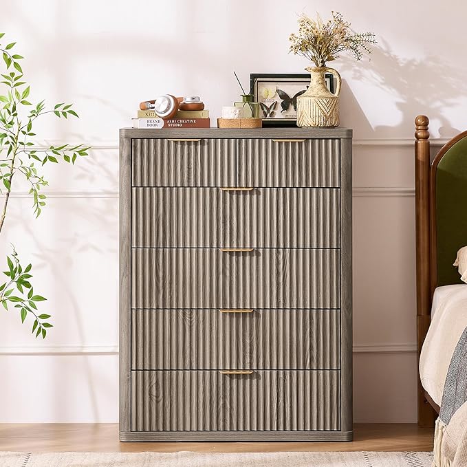 LEYAOYAO 42" Tall Fluted Dresser and 3 Drawers 23" Nightstand Set of 2 - Image 5