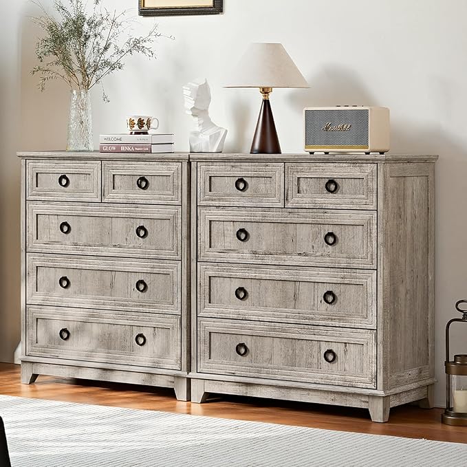 Farmhouse 5 Drawer Dresser for Bedroom Set of 2, 33.2" Tall Small Dressers & by Joaxswe