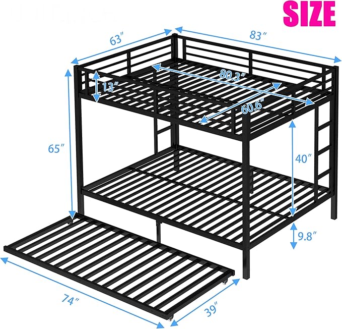 Upgraded Version Thicken Metal Queen Over Queen Bunk Bed - Image 2