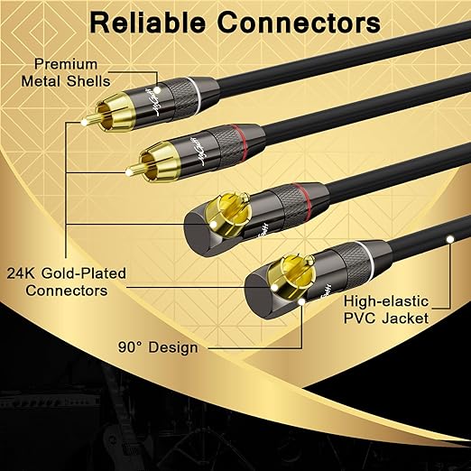 Mygatti Cable 40 FT, 90 Degree Right Angle to Stereo Audio Cable, Zinc Alloy - Image 2