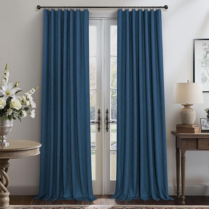 Navy Blue Curtains for Living Room 102 Inch Long 100 Percent Blackout Linen - Image 9