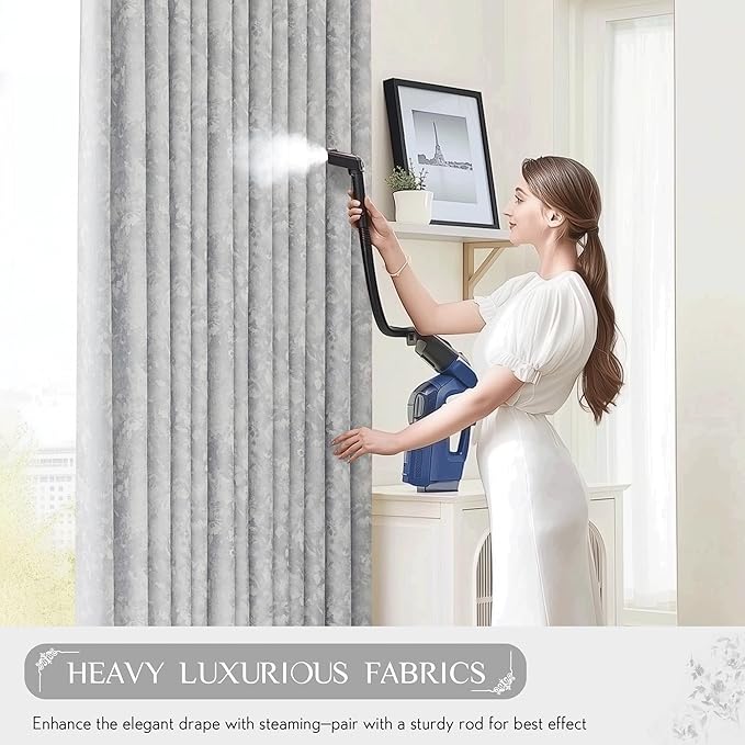 Beauoop Grey Floral Jacquard Blackout Curtains 84 Inches Long 2 Panels - Image 7