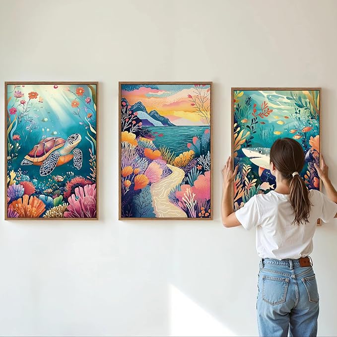YeeHomedec Large Watercolor Ocean Themed Framed Canvas Wall Art, Sea Turtle - Image 2