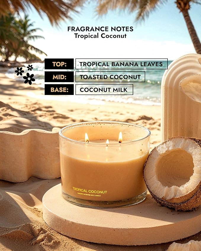 96NORTH Luxury Coconut Soy Candle | Large 3 Wick Jar Candle | Up to 50 Hours - Image 4