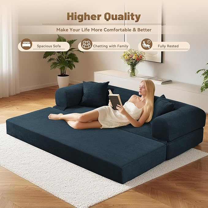 Convertible Sleeper Sofa Bed, Corduroy Pull Out Couch - Image 5