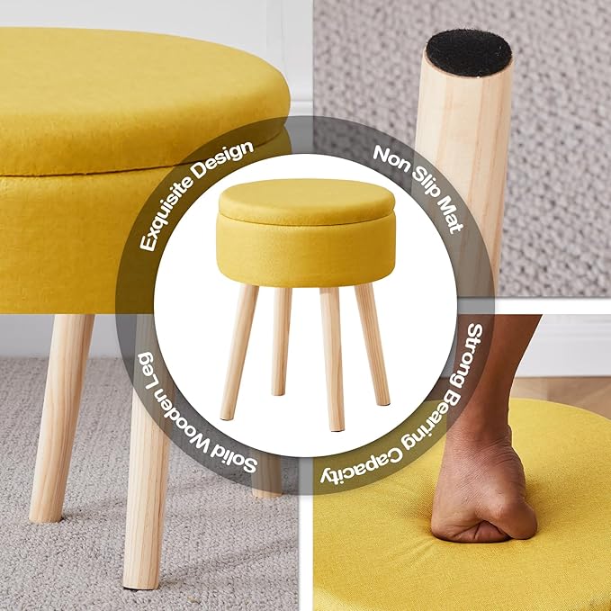 Mxfurhawa Storage Ottoman Foot Stool Linen Round Vanity Stool Tray Top Footstool - Image 5