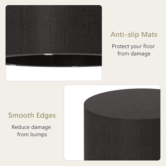 Nesting Coffee Table Set of 2, Round Wood Black Coffee Tables Modern Circle - Image 5