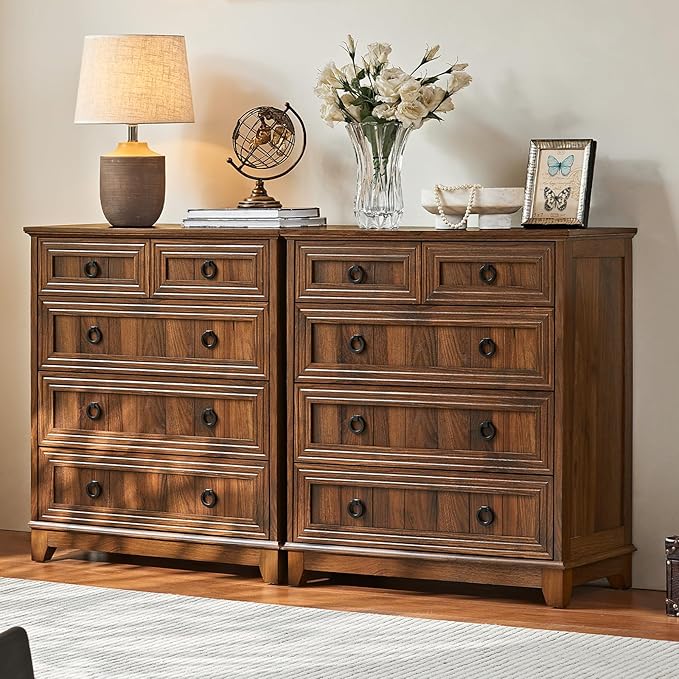 Farmhouse 5 Drawer Dresser for Bedroom Set of 2, 33.2" Tall Small Dressers & by Joaxswe