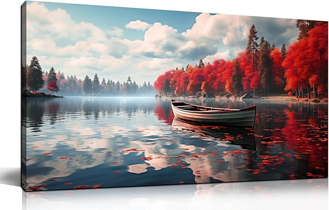 Large Wall Art for Living Room Bedroom Office Red Forest Wall Art Lake by ANCXWOTER