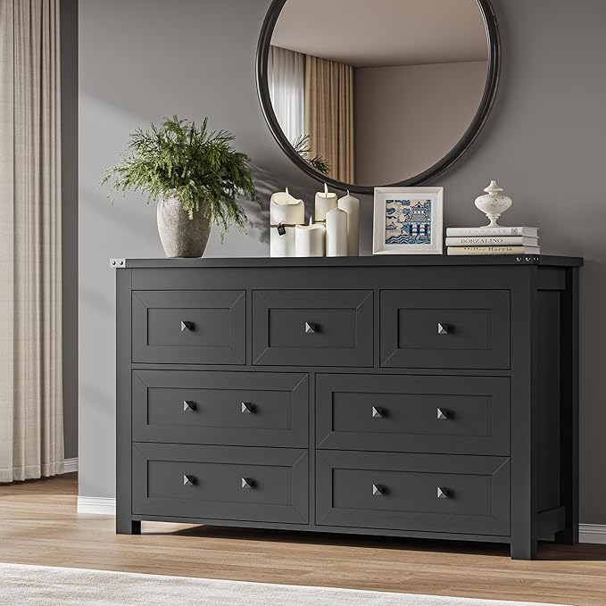 7-Drawer Dresser, Modern Wooden Storage Chest of Drawers, Dresser TV Stand by BORNOON