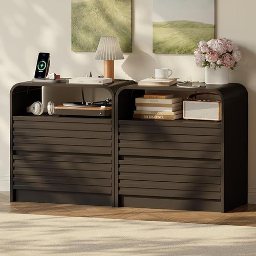 24" Wide Modern Fluted Nightstand by METOTI