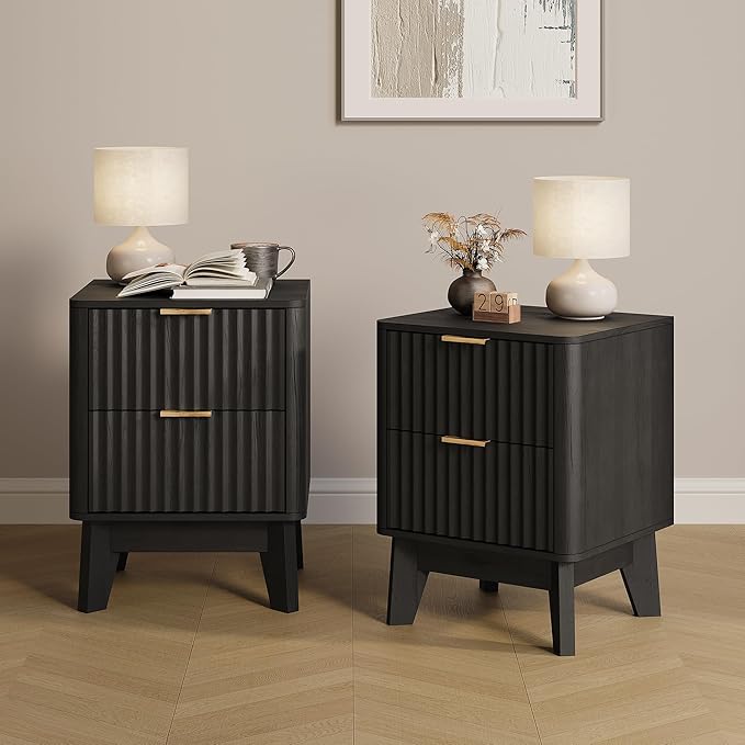 Fluted Nightstand Set of 2, Modern End Table by TROJMHome