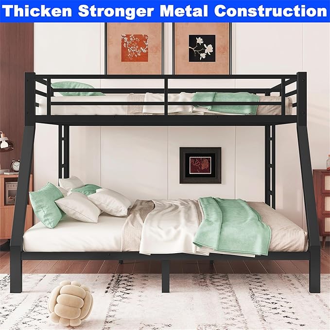 Upgraded Version Thicken Metal Heavy Duty Queen Over King Bunk Bed, Best Modern - Image 3