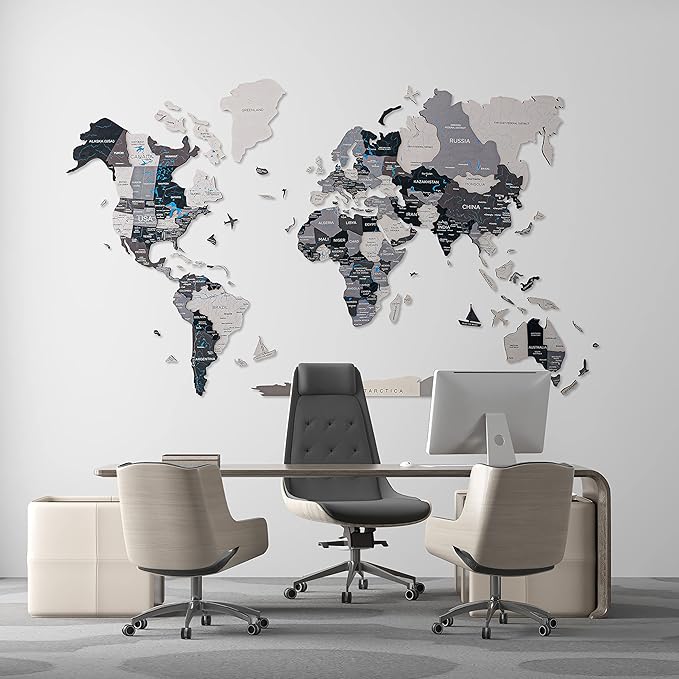 Handmade 3D Wood World Map Wall Art Large Wall Decor Track Your World Travels - Image 4