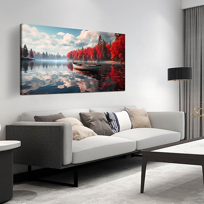 Large Wall Art for Living Room Bedroom Office Red Forest Wall Art Lake by ANCXWOTER