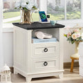 18" Farmhouse Night Stand with Charging Station, 2 Drawers End Table Dresser by Joaxswe