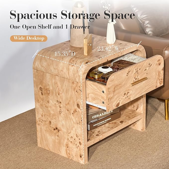 Night Stand 1-Drawer and 1 Storage Shelf Nightstand 24" H Metal Handle Modern - Image 7