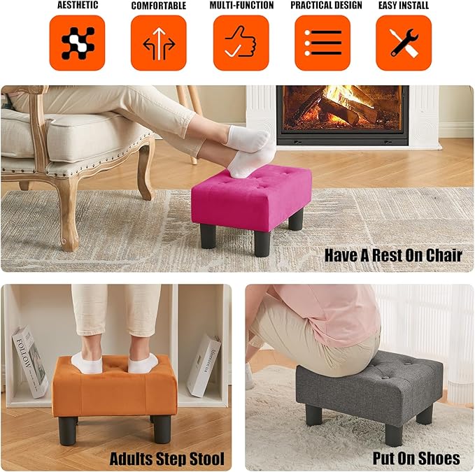 BRIAN & DANY Small Foot Stool, Velvet Foot Stools - Image 6