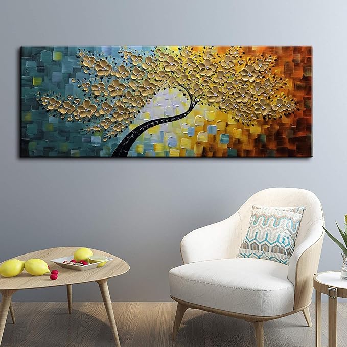 YaSheng Art -100% Hand Painted 3D Golden Flowers Contemporary Art Oil Painting - Image 2