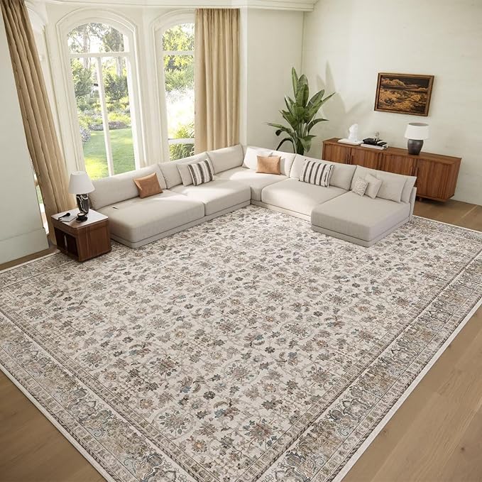 Washable 10x14 Area Rugs for Living Room, Boho Non-Slip Vintage Distress Large by Hedwior