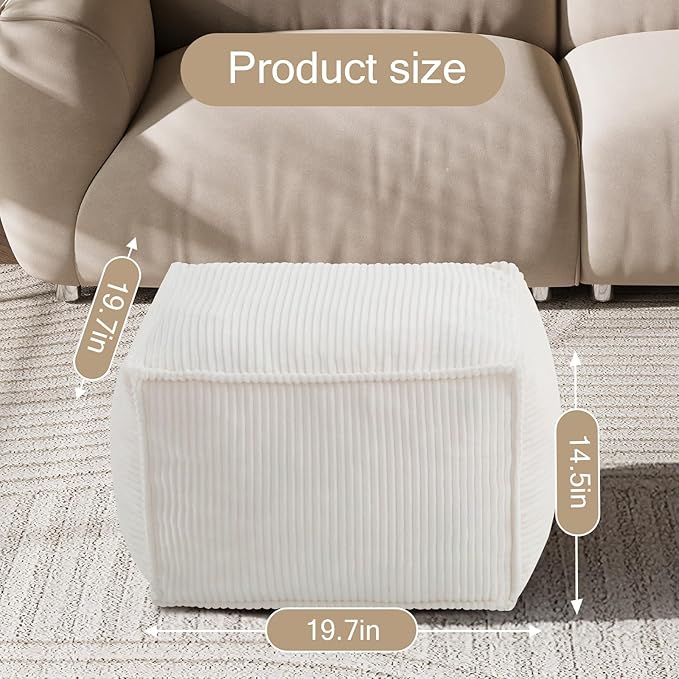 MeMoreCool Square Stuffed Pouf Ottoman Foot Rest, Corduroy Floor Pouf Foot Stool - Image 2