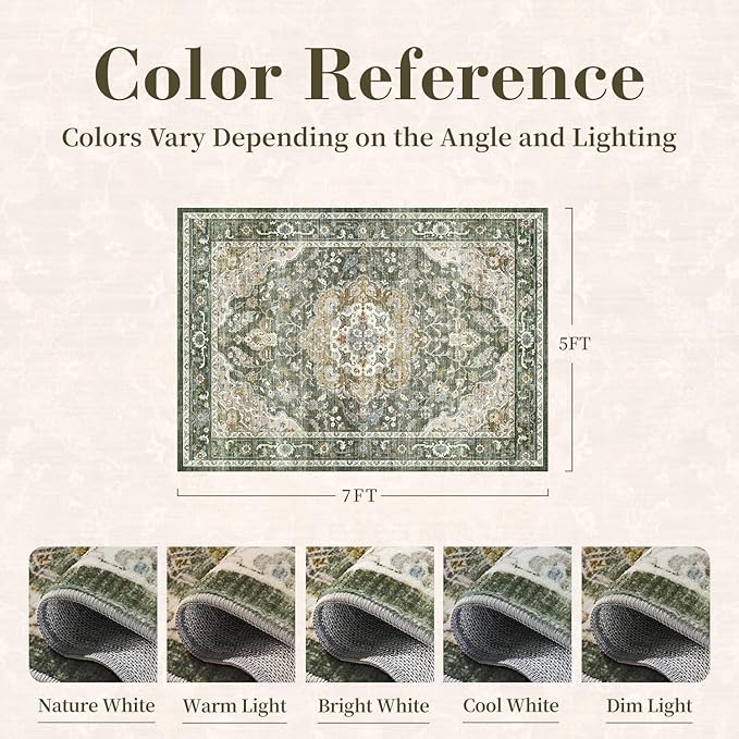 PADOOR 5X7 Area Rug, Rugs for Living Room, Soft Olive Rugs for Bedroom - Image 2