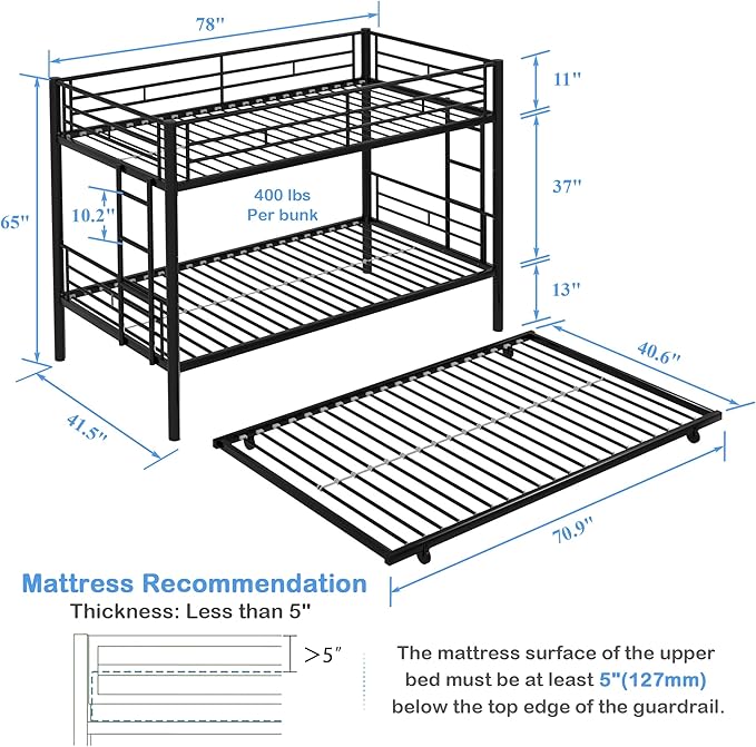 VECELO Bunk Bed Twin Over Twin - Image 2