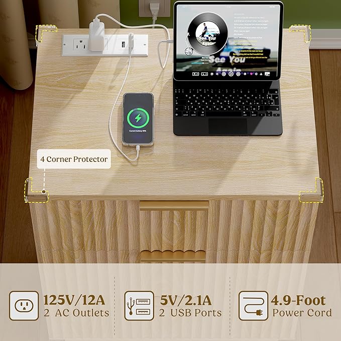Lulive Wood Night Stand Set 2 Fluted Dresser - Image 3