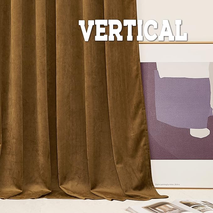 RYB HOME Brown Velvet Curtains 102 inches, Back Tab Soft Fabric Light Blocking - Image 6