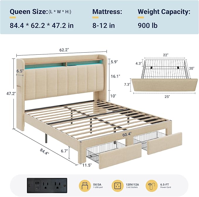 Allewie Vertical Tufted Queen Upholstered Platform Bed Frame - Image 2