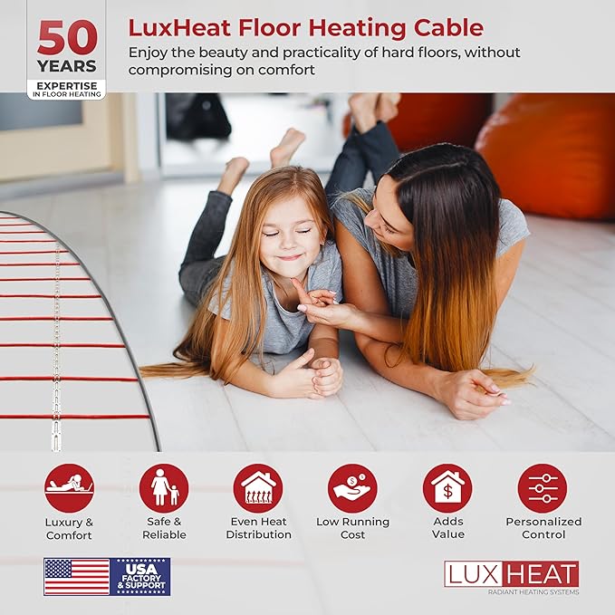 LuxHeat 80sqft Floor Heating Cable Kit - 240v Radiant Floor Heat System - - Image 2