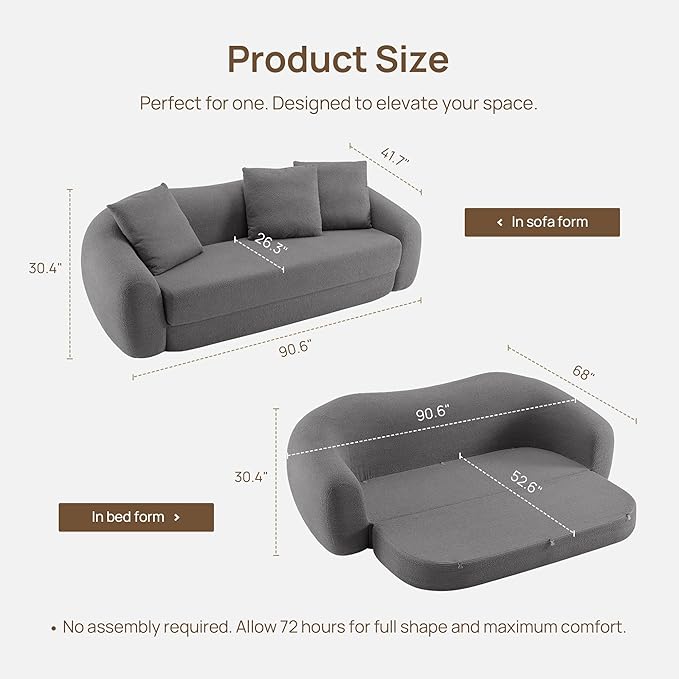 SICOTAS Curved Sofa Couch Bed for Living Room Convertible Futon Cloud Boneless - Image 7