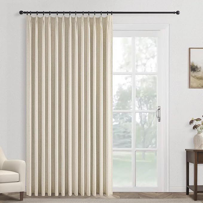 Topfinel Extral Wide Curtains, Cream Pinch Pleated 100% Blackout Linen Luxury by Topfinel