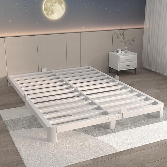 ITIMIDI 4 Inch White Queen Bed Frame, Metal Platform Bed Frames by ITIMIDI