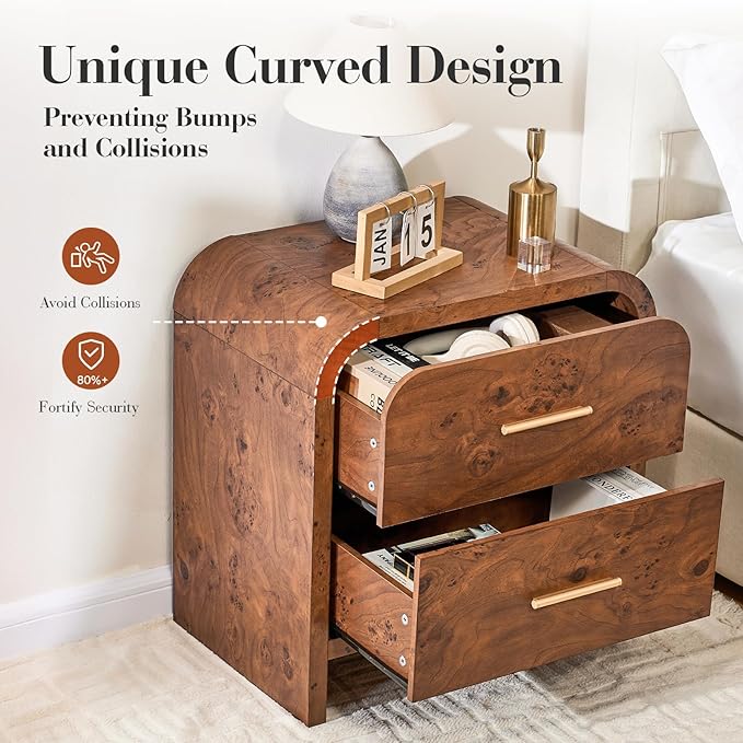 Night Stand 2-Drawer Nightstand 24" H Metal Handle Modern Sturdy Bedside Table - Image 5